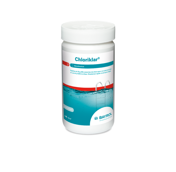 Opakowanie Bayrol Chloriklar 1kg małe tabletki do chlorowania szokowego