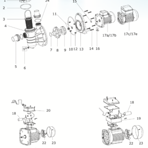 Schemat modeli pompy basenowej SS020 SS033 SS050 SS075 i cześci zamiennych