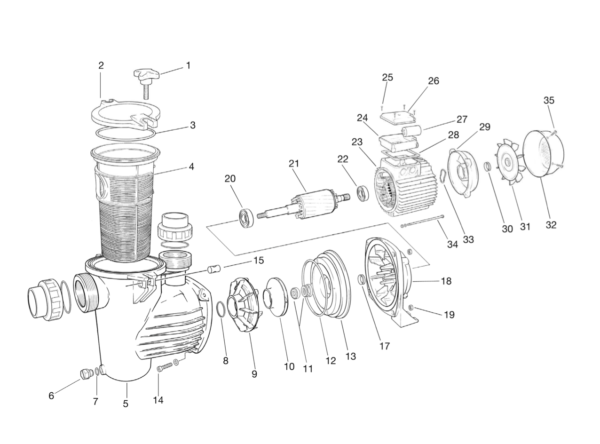 Schemat części zamiennych Saci pumps Optima Schemat części zamiennych do pompy basenowej Optima marki Saci Pumps