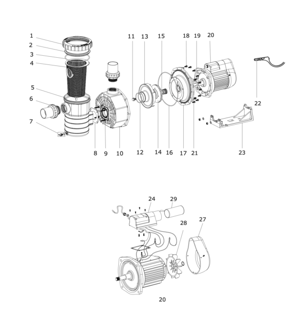 Schemat części zamiennych do pompy basenowej Flotide SB10 SB15 SB20 Schemat części zamiennych do pompy Flotide SB10 SB15 SB20