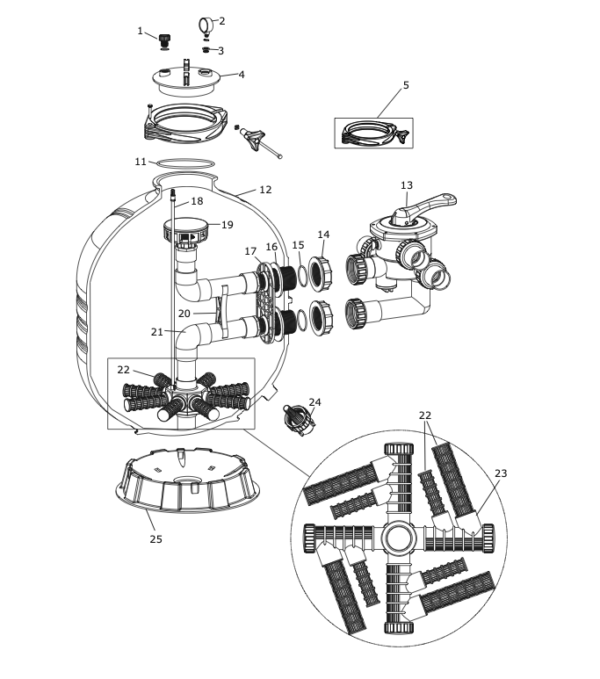 Schemat części zamiennych do filtra basenowego Flotide MFS