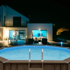 Abatec Opal basen drewniany w nocy